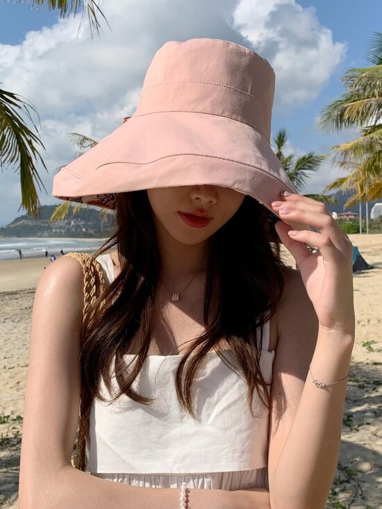 Women Wide Brim Summer Sun Hat Wired Edge Beach Bucket Fishing Hats Pink main image 4